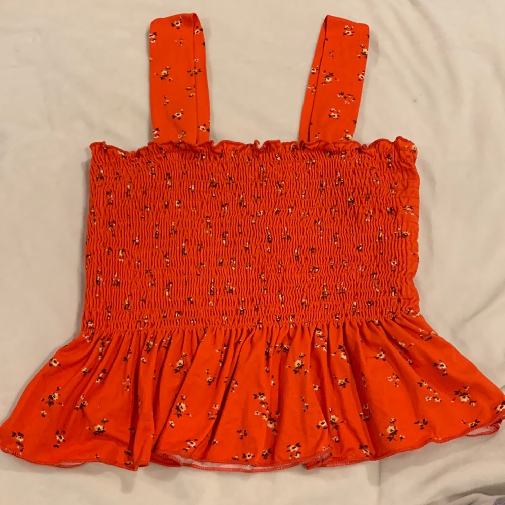 Urban outfitters, S, red floral rouched top